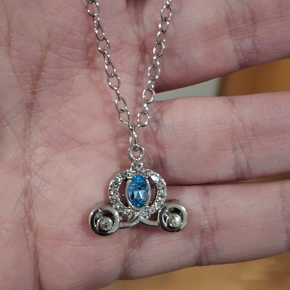 Cinderellas Silver Rhinestone Carriage Necklace